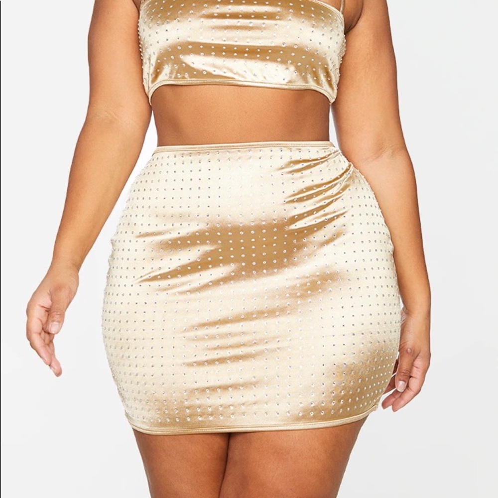 Pretty Little Thing Plus Nude Disco Diamanté Skirt